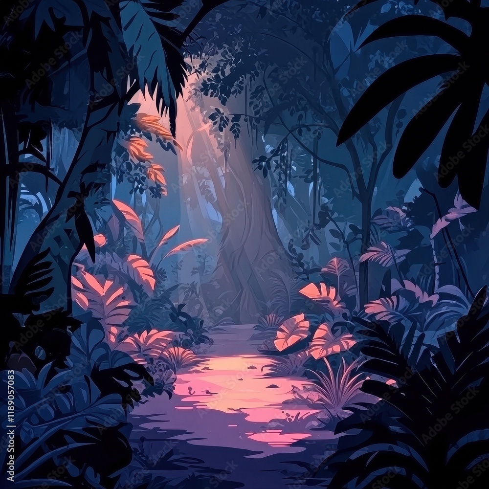 Fototapeta premium Serene Path Through a Lush Tropical Forest