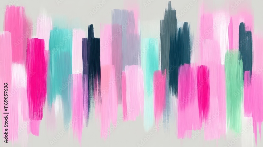 Abstract painting with pink, teal, and gray brushstrokes. Abstract painting with pink, teal, and gray brushstrokes.