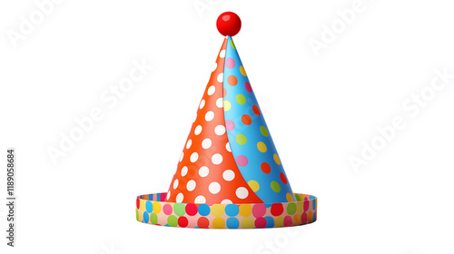 A vibrant birthday hat with colorful stripes in a cheerful flat vector design, perfect for party invitations, decorations, or celebration-themed projects photo