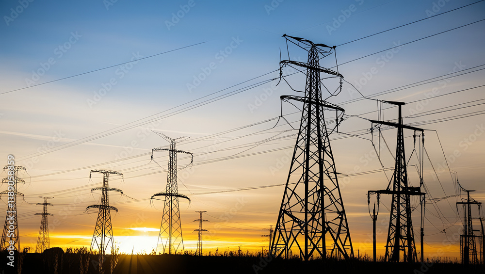 Fototapeta premium Metal Pylons for High-Pressure Energy