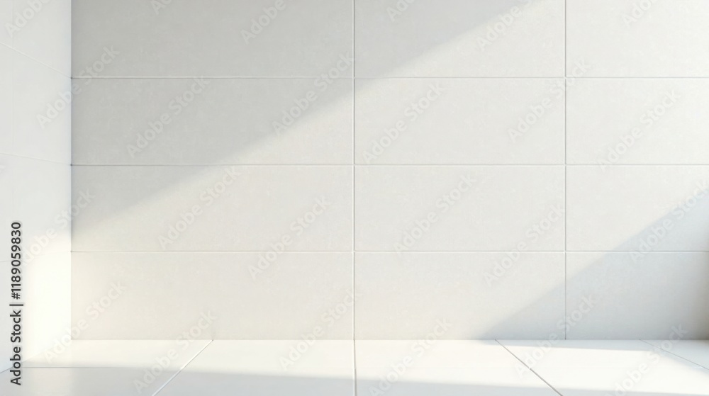 Obraz premium Minimalist White Tile Wall and Floor Corner Background