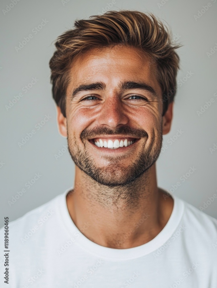 Fototapeta premium Portrait of a Smiling Young Man with Light Brown Hair and Beard