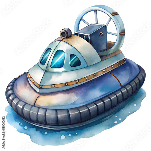 Watercolor Hovercraft Illustration on Water with Modern Design Elements photo