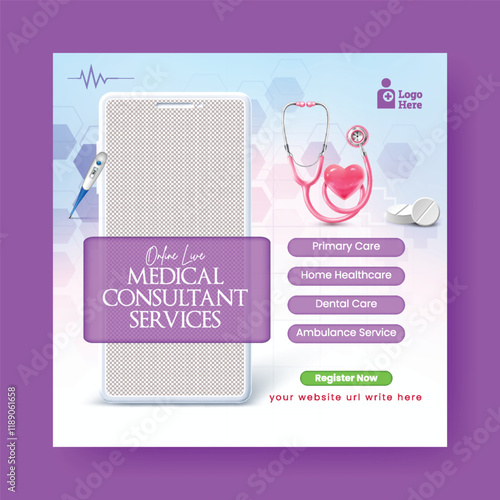 online Medical Healthcare consultation social media post banner ads template, Medical Healthcare mobile app promotion social media post template, 
online doctor Healthcare and nursing care web banner 