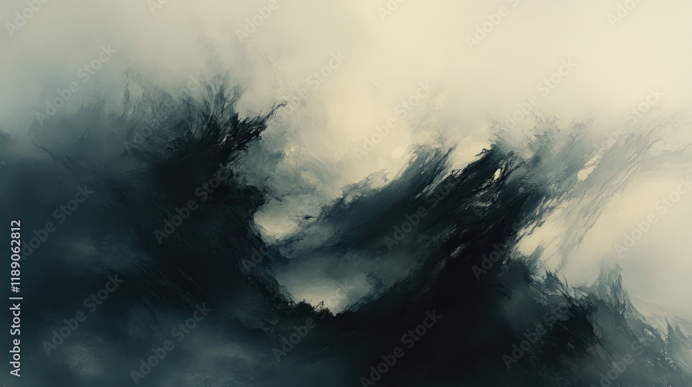 Fototapeta premium Abstract dark smoky landscape with texture and depth.