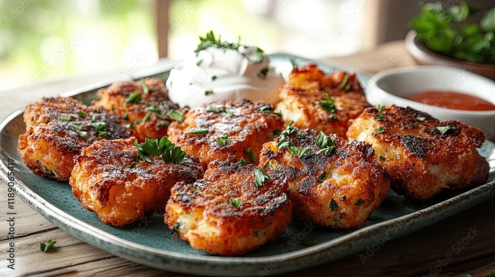 Fried cabbage balls, seasoned with spices and aromatic herbs, with yogurt sauce. Fried cabbage balls, seasoned with spices and aromatic herbs, with yogurt sauce.