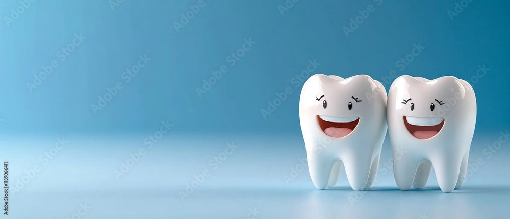 Smiling Tooth Characters on Blue Background for Dental Care Promotion Smiling Tooth Characters on Blue Background for Dental Care Promotion