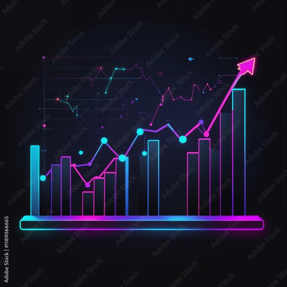 Fototapeta premium Neon chart showing business growth dynamics