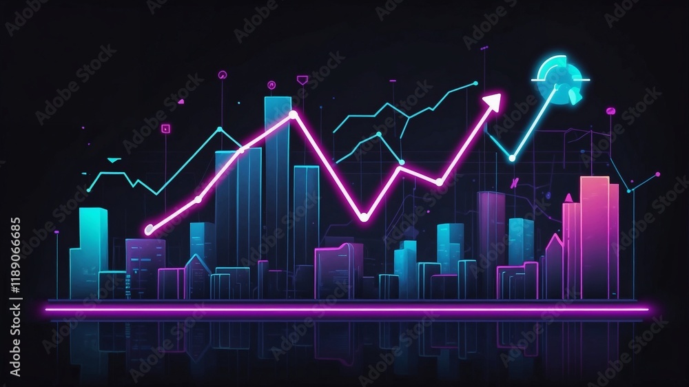 Naklejka premium Neon chart showing business growth dynamics