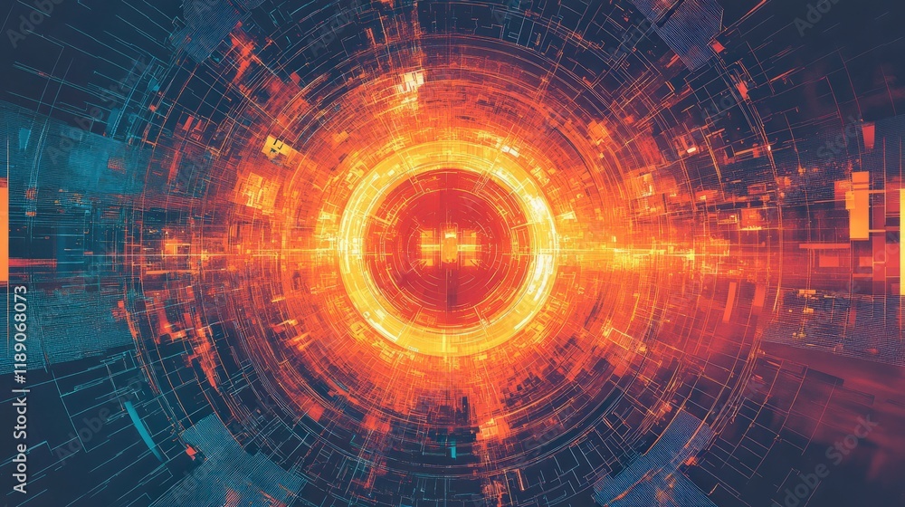 Obraz premium Futuristic geometric poster, glowing lines, complex 3D structures, and a cyberpunk-inspired vibe