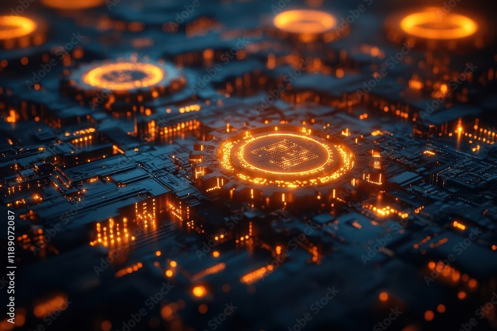 innovative crm system interface design with connected digital gears and neural network pathways illuminated by glowing data streams innovative crm system interface design with connected digital gears and neural network pathways illuminated by glowing data streams