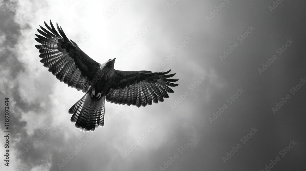 Obraz premium The sight of a hawk soaring high in the sky, embodying freedom, vision, and the pursuit of higher goals.