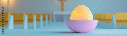 A colorful egg in a serene church setting symbolizing hope.