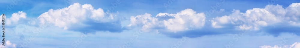 Blue sky landscape with white clouds, huge panorama. Horizontal banner with free copy space for text
