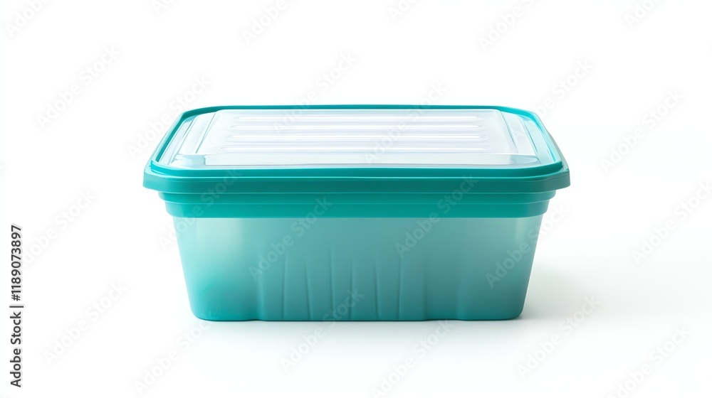 Storage container with a blue lid, white isolate background Storage container with a blue lid, white isolate background