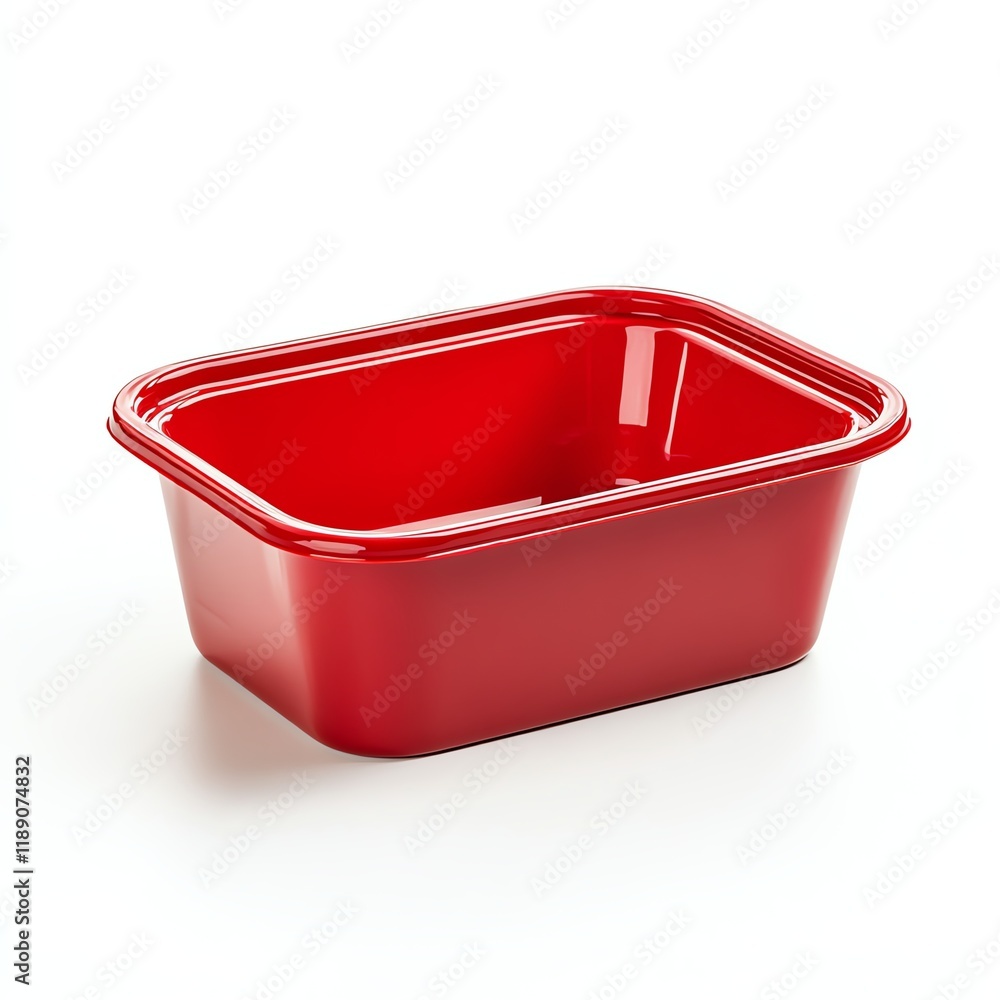 Red plastic container, perfect for food storage, white isolate background Red plastic container, perfect for food storage, white isolate background