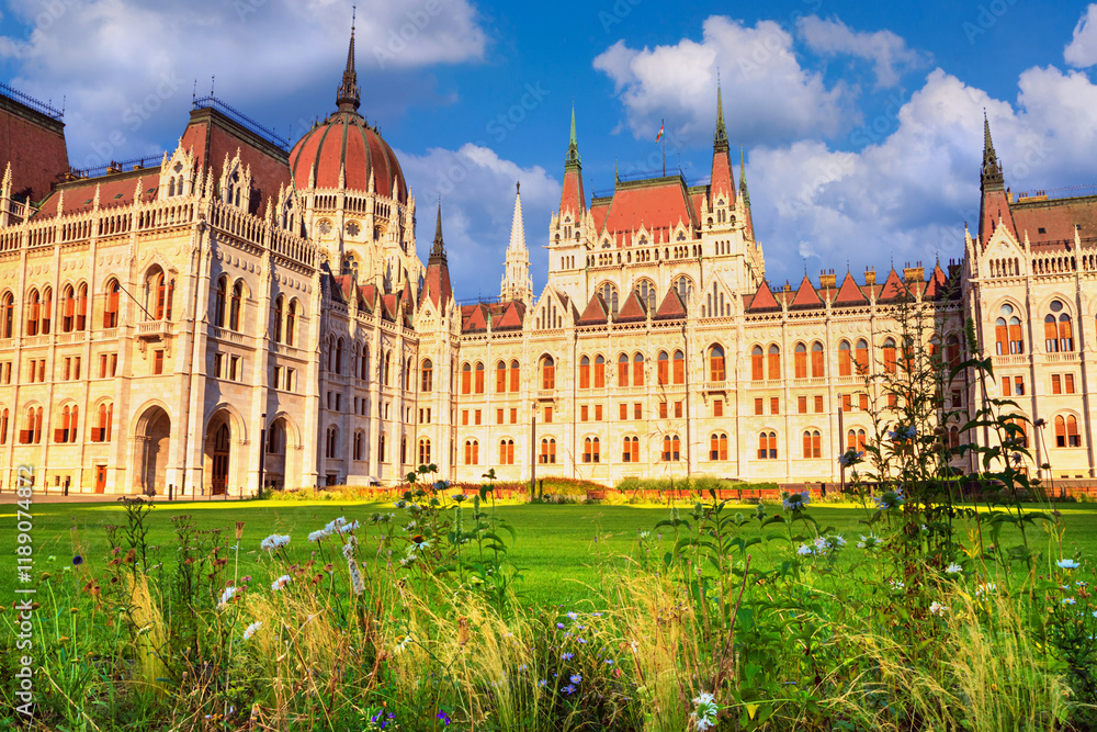City landscape - view of the Hungarian Parliament Building in the historical center of Budapest, Hungary