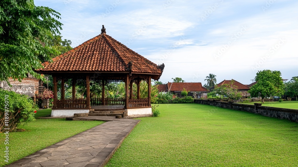 A serene gazebo in a lush green garden, perfect for relaxation and gatherings. A serene gazebo in a lush green garden, perfect for relaxation and gatherings.