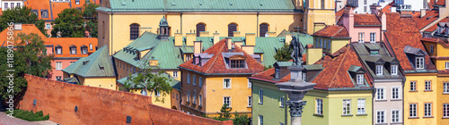Obraz na płótnie Cityscape, panorama, banner - top view of the Old Town with Sigismund's Column, the district of Srodmiescie in the center Warsaw, Poland w salonie