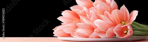 Wallpaper Mural Elegant Pink Tulips Arrangement on a Simple Plate Against a Dark Background Torontodigital.ca