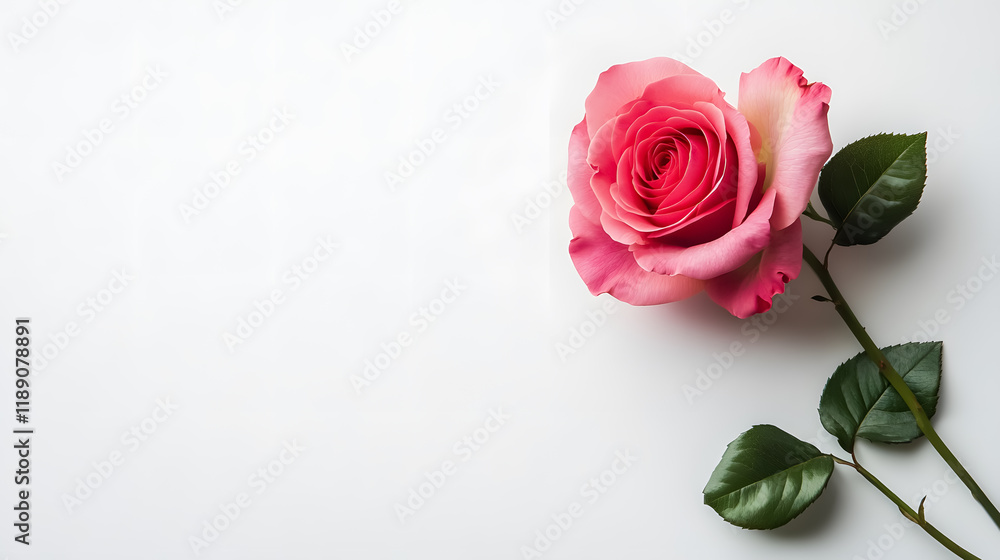 A pink rose flower against a white background. A pink rose flower against a white background.