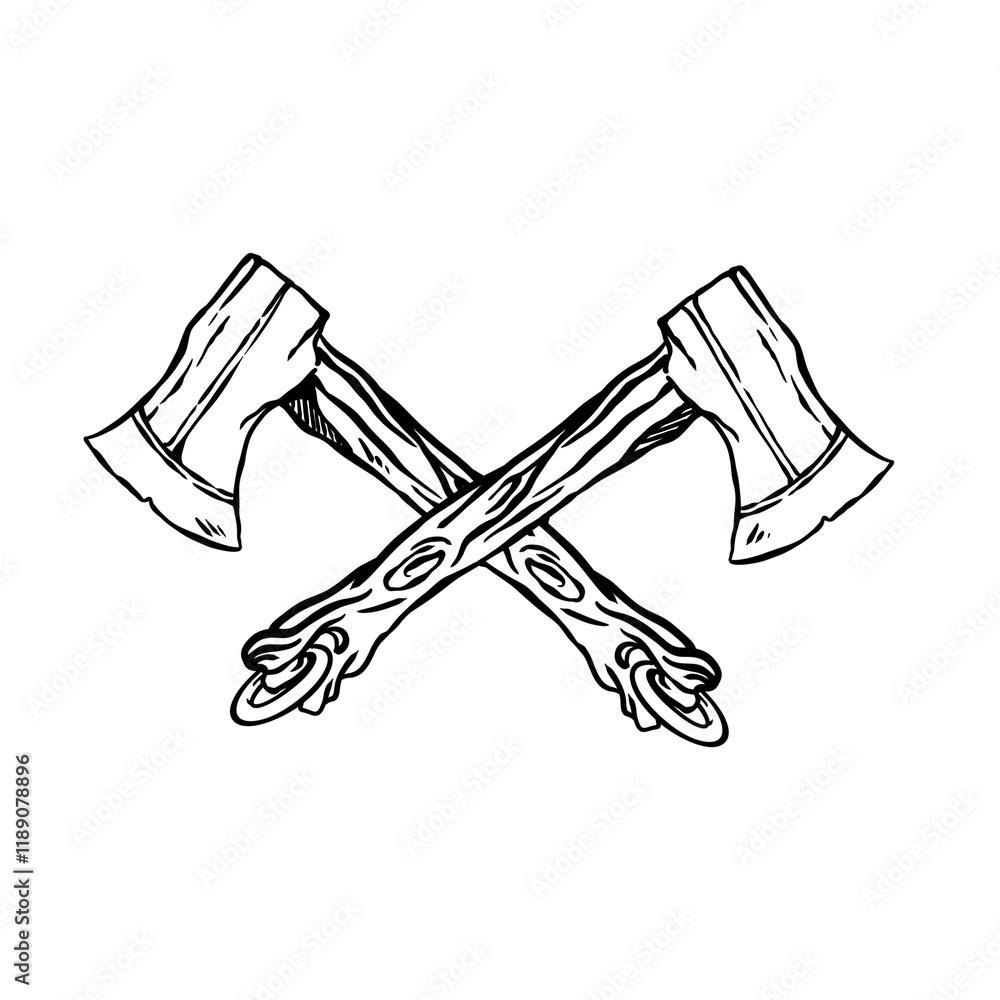 axe and log medieval engraving axe and log medieval engraving