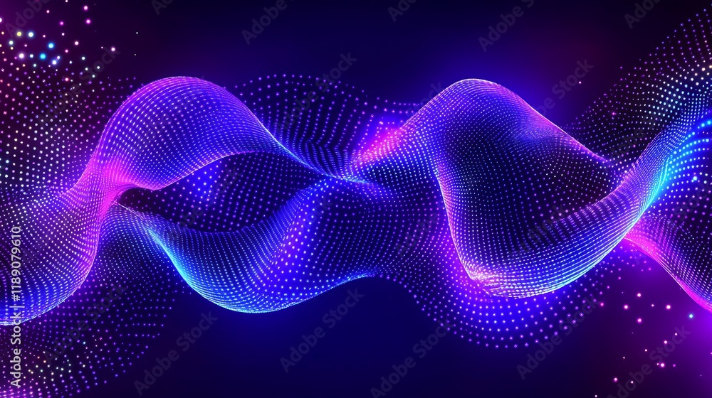 Fototapeta premium Abstract Purple Blue Glowing Wave Particle Design