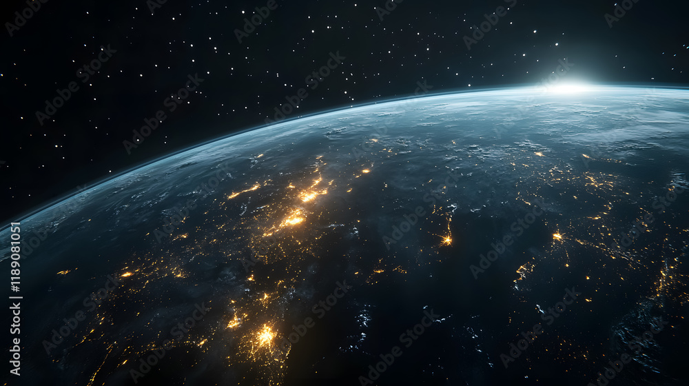 Fototapeta premium Planet Earth viewed from space at night�3D render
