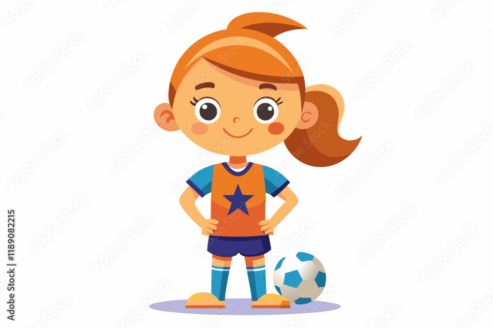 Cute Cartoon Girl Soccer Player – Orange Jersey, Playful Pose, Energetic Action Cute Cartoon Girl Soccer Player – Orange Jersey, Playful Pose, Energetic Action