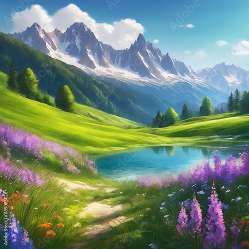 landscape with lake and mountains