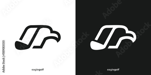 Simple Eagle Golf Logo. Eagle Head and Golf Stick Icon Graphic. Bird Golf Logo Design Template.