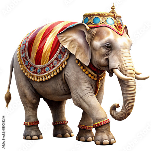 Victorian circus elephant isolated on transparent background  
