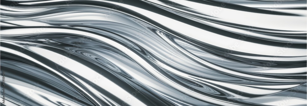Flowing metallic waves, rippling silver surface, abstract fluid motion, dynamic brushed metal texture, undulating chrome-like pattern, sleek modern design, smooth reflective material, futuristic indus Flowing metallic waves, rippling silver surface, abstract fluid motion, dynamic brushed metal texture, undulating chrome-like pattern, sleek modern design, smooth reflective material, futuristic indus