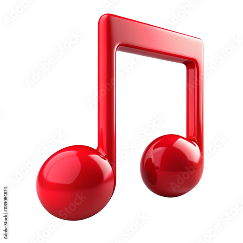 Red music note icon illustration isolated on transparent background  
