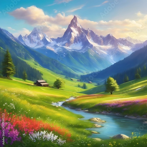 landscape with lake and blue sky