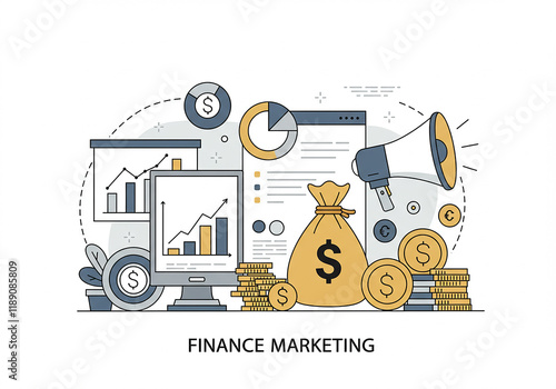 Finance Marketing Strategy Growth Investment and Advertising Campaign Illustration