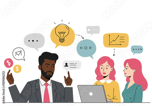 Diverse Business Team Brainstorming Collaboration Ideas Laptop Growth Strategy