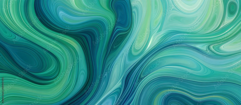 Fototapeta premium Dynamic Abstract Swirling Patterns in Green and Blue Tones Evoking Fluid Motion and Depth for Artistic Inspiration and Interior Design