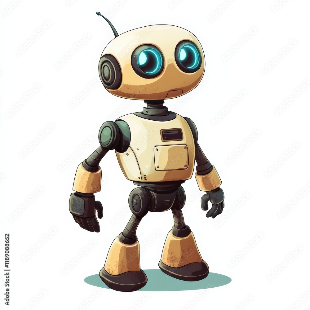 cartoon robot standing with large blue eyes cartoon robot standing with large blue eyes