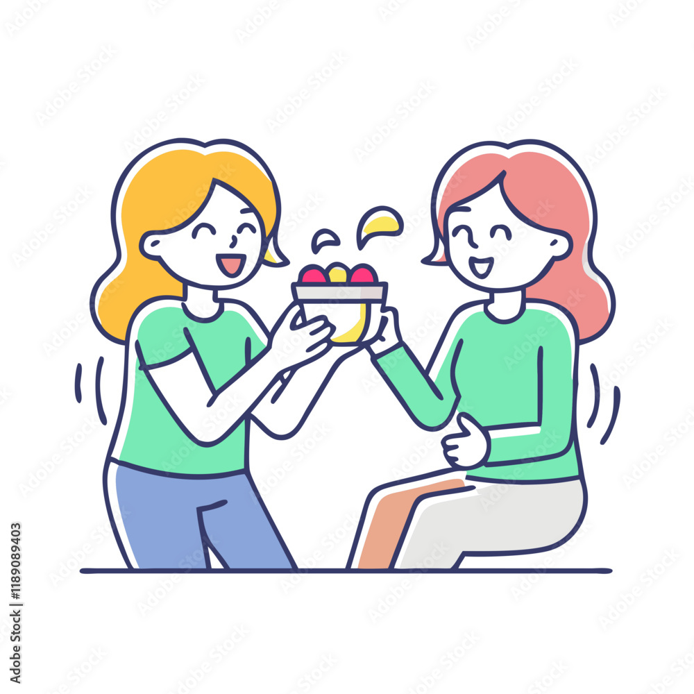 friends sharing a snack vector icon, friends sharing a snack vector illustration - simple illustration of friends sharing a snack, perfect for logos,and friends sharing a snack -themed designs. friends sharing a snack vector icon, friends sharing a snack vector illustration - simple illustration of friends sharing a snack, perfect for logos,and friends sharing a snack -themed designs.