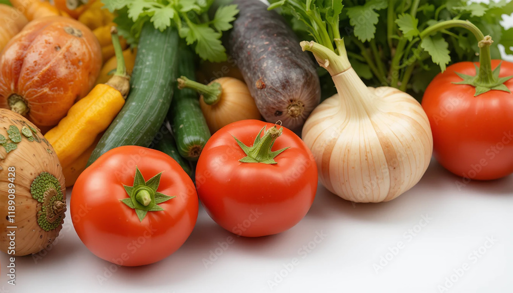 Fresh Organic Vegetables Isolated on White Background – Vibrant and Healthy Food Photography. Fresh Organic Vegetables Isolated on White Background – Vibrant and Healthy Food Photography.