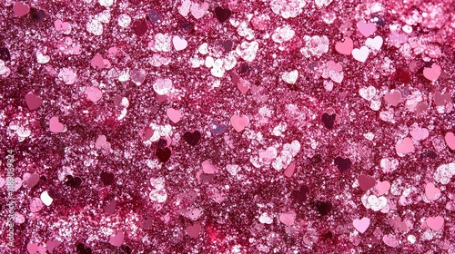 Shiny Pink Sparkling Abstract Background with Heart Shapes