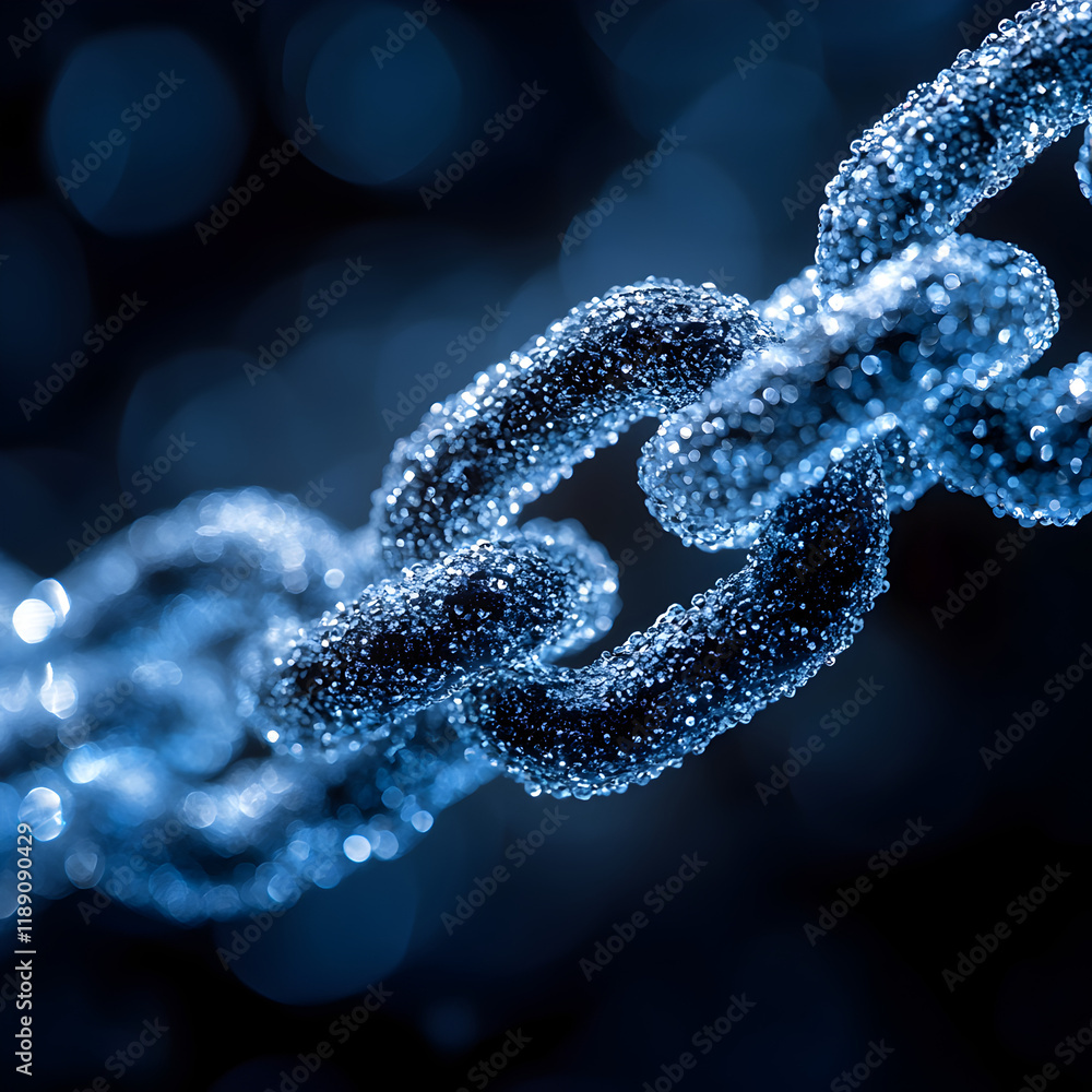 Closeup of a Water Droplet Covered Chain Link, Abstract Macro Photography of Interconnectedness and Strength Closeup of a Water Droplet Covered Chain Link, Abstract Macro Photography of Interconnectedness and Strength