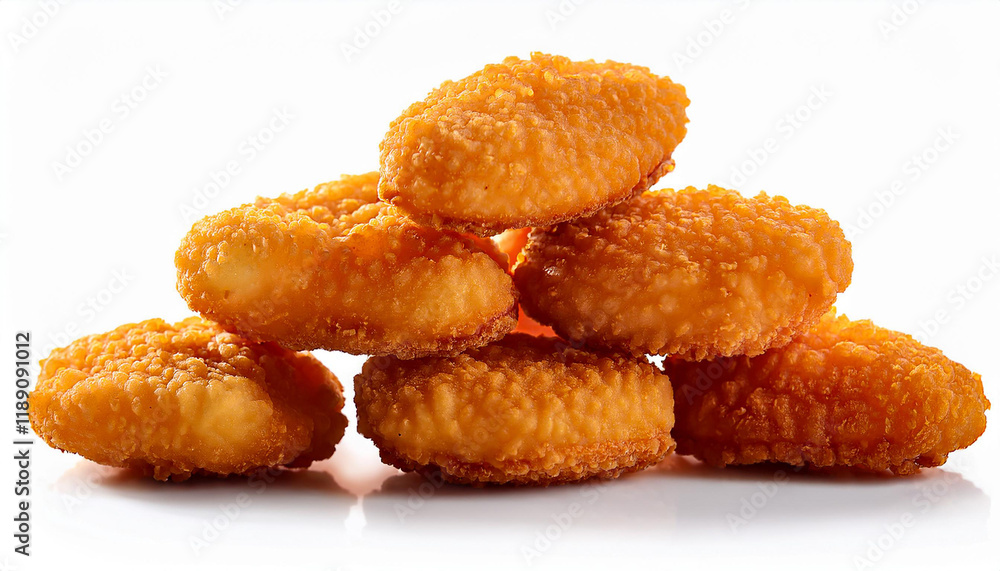 pile of golden deep fried battered fowl nuggets remoted on w pile of golden deep fried battered fowl nuggets remoted on w