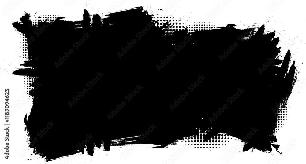 Fototapeta premium black ink brushed painting blank banner label artistic grunge graphic element abstract background