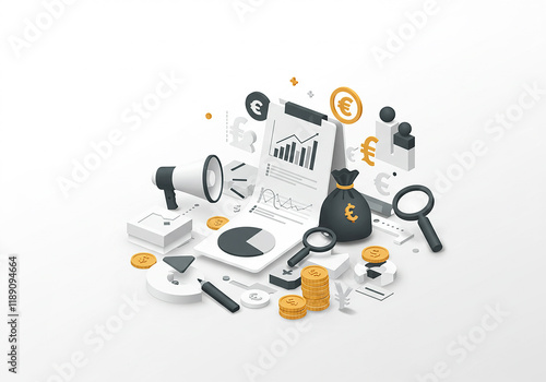 Financial Marketing Strategy Report Charts Money and Megaphone