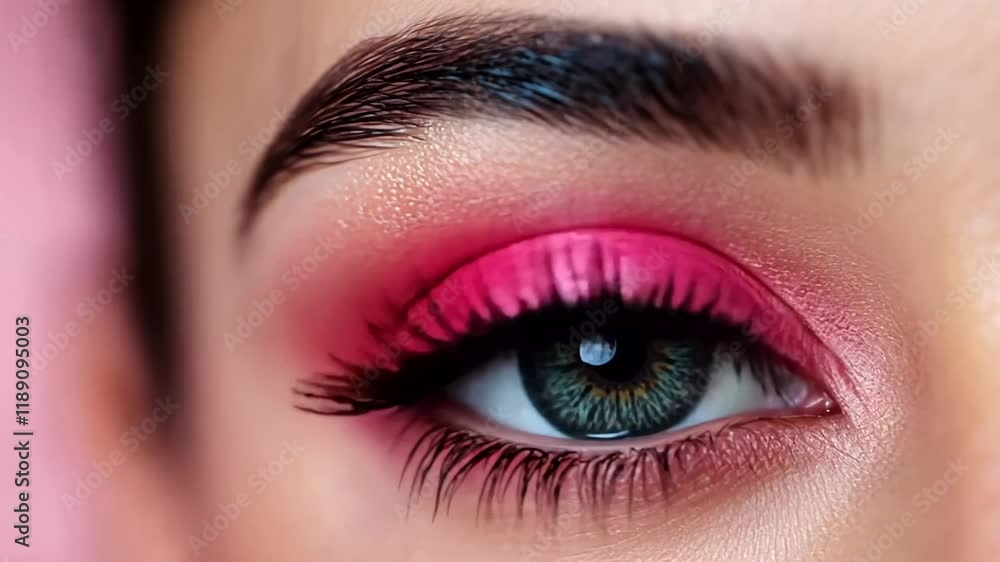 Close-up of a woman's eye with vibrant pink eyeshadow, perfect for beauty or Valentine's Day concepts Close-up of a woman's eye with vibrant pink eyeshadow, perfect for beauty or Valentine's Day concepts