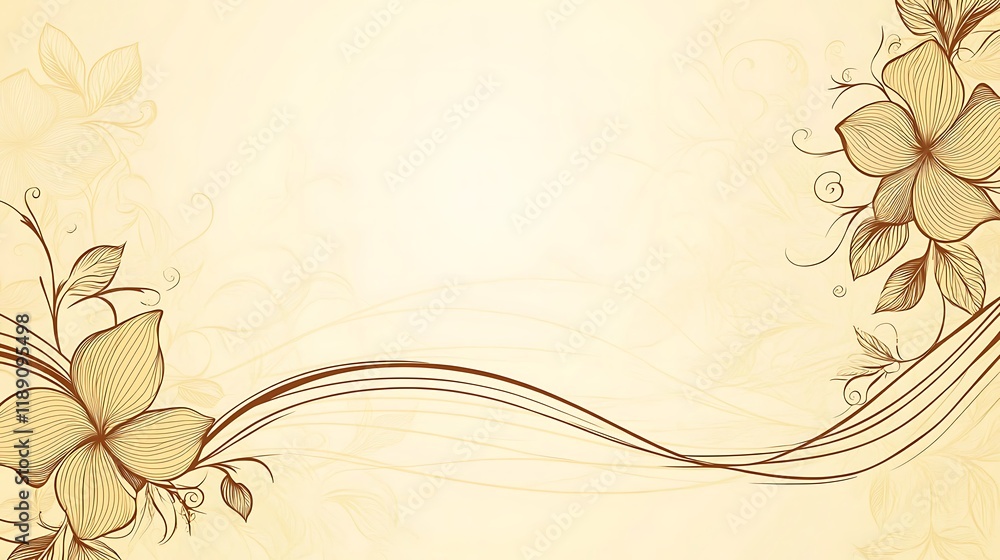 Elegant Floral Design with Swirling Lines and Cream Background Elegant Floral Design with Swirling Lines and Cream Background