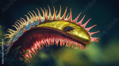 Macro close-up of a Venus flytrap capturing a fly, symbolizing nature’s predatory instincts, survival, exotic plants, and the fascinating mechanisms of carnivorous flora, Generative AI photo