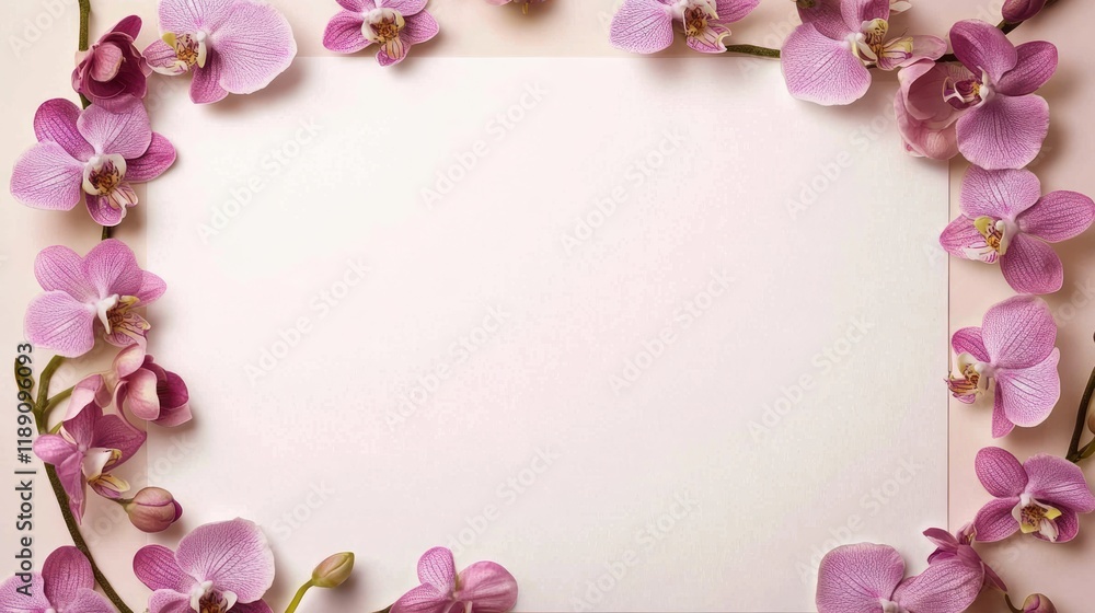 Pink orchid border framing blank paper Pink orchid border framing blank paper